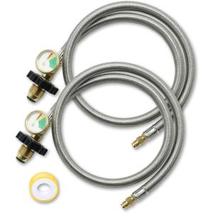 36 Inch RV Propane Pigtail Hoses with Gauge, Stainless Steel Braided Camper Tank Hose, Rv lp Gas Hoses Connector for Standard Two-Stage Regulator, 1/4" inverted male flare/POL Fitting, 2 Pack