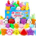 Squishy Toys, 28 Pack Kawaii Squishies and Cards, Gifts for Easter Egg Fillers Basket Stuffers, Party Favors for Kids 48 812, Treasure Box Classroom Prizes Mochi Squishy Cat Fidget Toys