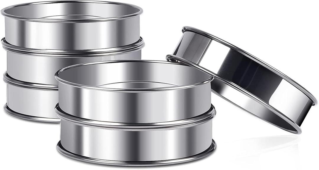 4inch English Muffin Rings, 6pcs Double Rolled Stainless Steel Crumpet Tart Rings for Baking