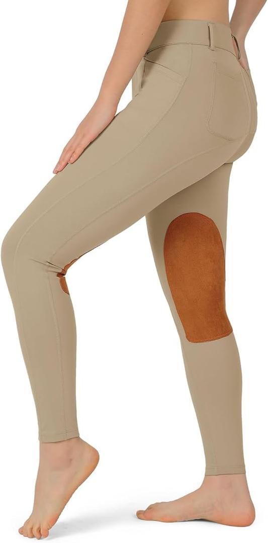 beroy Kids Horse Riding Knee-Patches Pants Girls Equestrian Front-Zip Breeches Legging with Pockets L