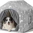 Indoor Dog House, Night-Luminous Star Dog Tent with Frame, Washable Dog Cave Bed, Suitable for 36-66 lb Medium and Large Dog (XL (29"29"29"), Grey)