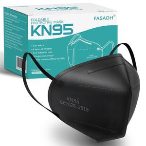 KN95 Face Masks 50 PCS 5-Ply Black Masks Breathable Elastic Ear Loops Cup Dust Safety Mask Filter Efficiency≥95%, 100 Count