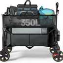 TIMBER RIDGE 350L Extra Large Collapsible Folding Wagon Carts with Brake, Heavy Duty Outdoor Camping Utility Wagons with Extended Height, Adjustable Handle, Cup Holders, Side Bag (Gray) (Wheel with Brake)