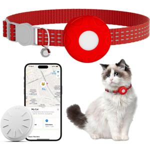 Cat Tracker,Pet Tracker for Cats Compatible with Apple Find My App(Only iOS),Waterproof Tracker Cat Collar with Safety Elastic Buckle,No Monthly Fee,Works with Any Collar (Red)