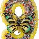 Butterfly Birthday Candles 9th Diamond Butterfly Birthday Cake Decorations,Glitter Candles 5D Visual Butterfly Cake Toppers Diamond for Fairy Birthday Parties Cake Decor and Other Celebrations
