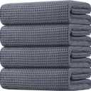 HOMEXCEL Waffle Bath Towels Set 4 Pack, Premium Microfiber Bathroom Towels, Ultra Soft, Lightweight, Highly Absorbent and Quick Dry Towel for Bathroom, Gym, Shower, Hotel, and Spa, 30 x 60 Inch, Grey