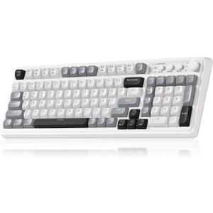 AULA 99 Wireless Keyboard, Custom Computer Keyboard, Tri-Mode Bluetooth 5.0/2.4GHz/USB-C Cute Creamy Gaming Keyboards with Number Pad, RGB Backlit Media Knob Programmable Keybaord for PC Gamer - Grey