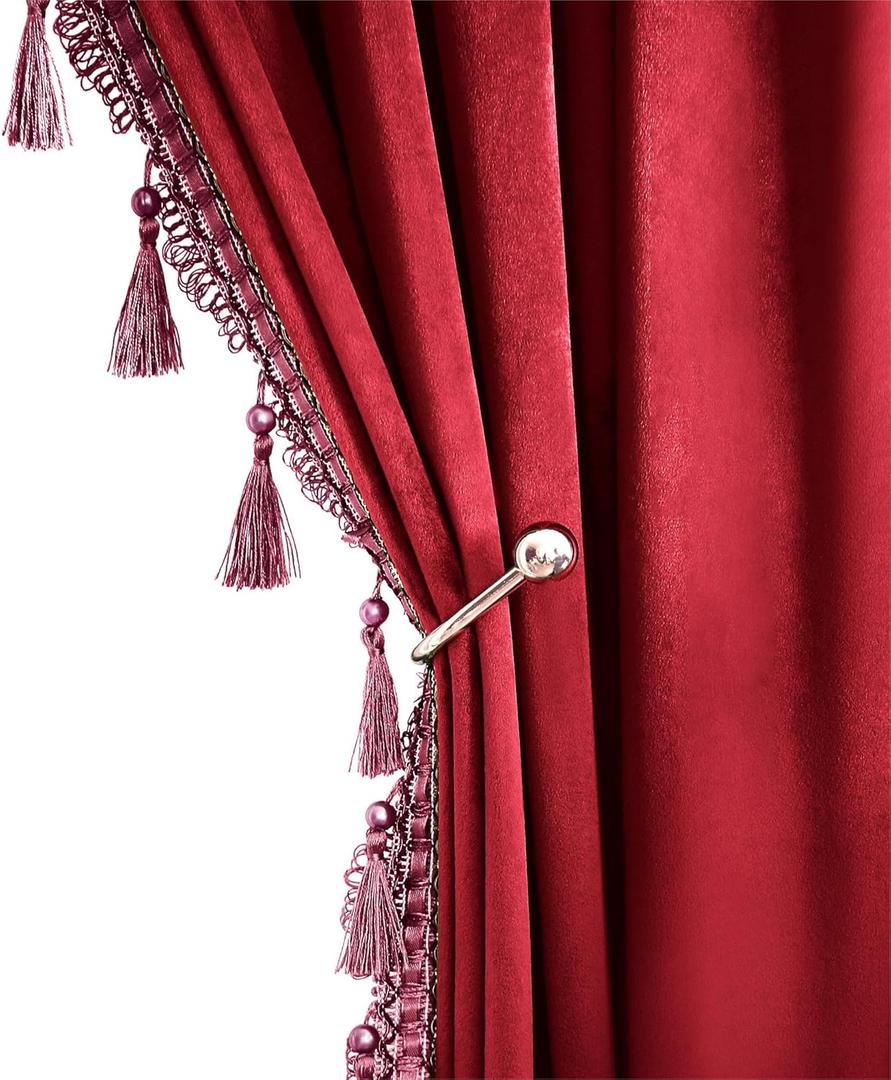 Fazhesici Red Blackout Velvet Curtains 96 inches Long Windows Rod Pocket Drapes with Tassels Soundproof Thermal Curtains for Living Room 2 Panels Set 52" x 96"