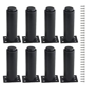 XINMEIWEN 8Pack Metal Adjustable Furniture Legs Cabinet Foot Legs Heavy Duty Bed Center Frame Slat Support Leg for Table Bed Sofa (4.7’’/ 120mm-7.1’’/ 180mm, Black)