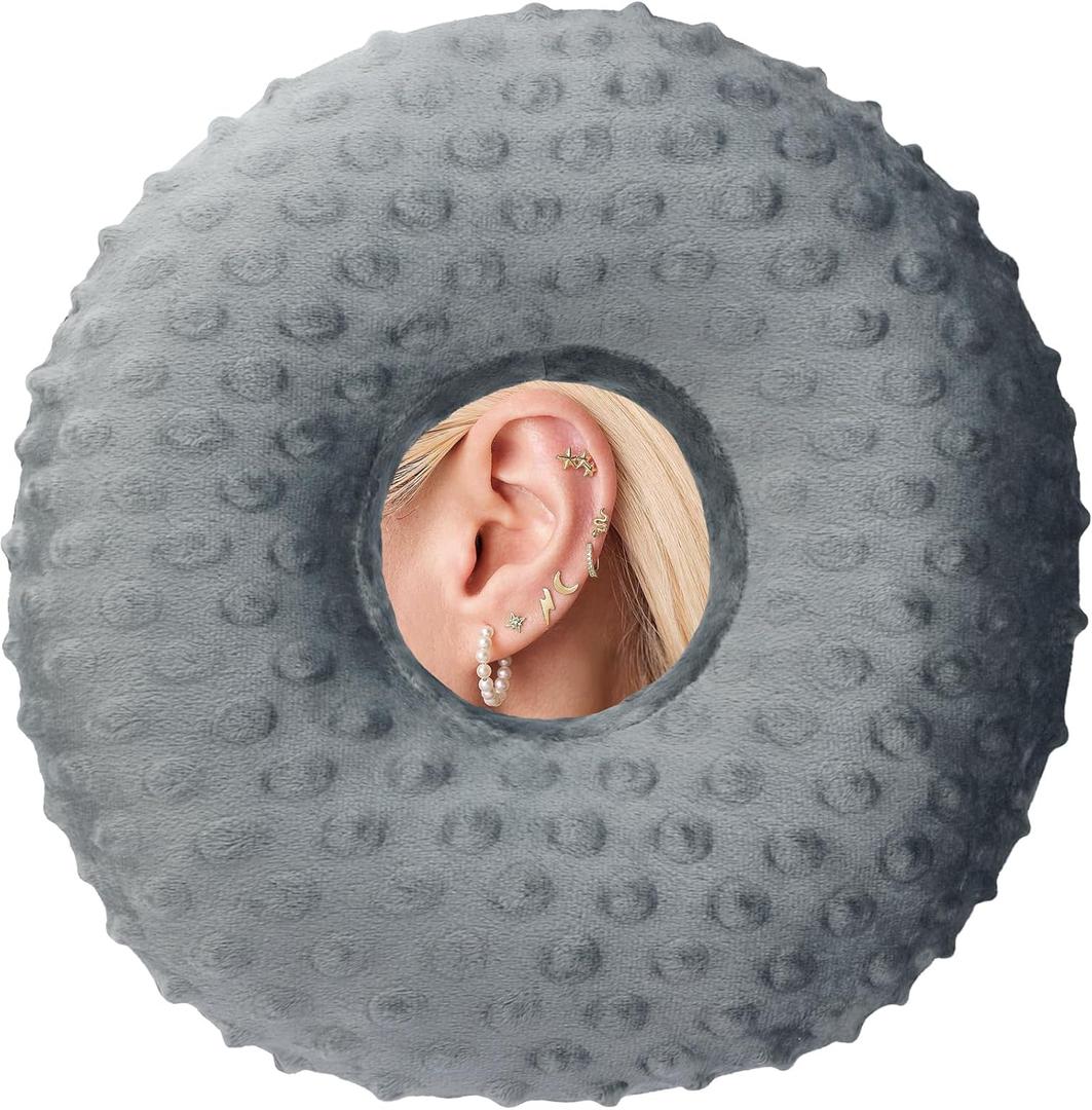 Ear Piercing Pillows for Side Sleeper with Ear Hole CNH Piercing Pillows Support Head Neck Ear Pain Relief Ear Pressure Sore Side Sleeping Ear Guard, Minky Dot Dark Gray