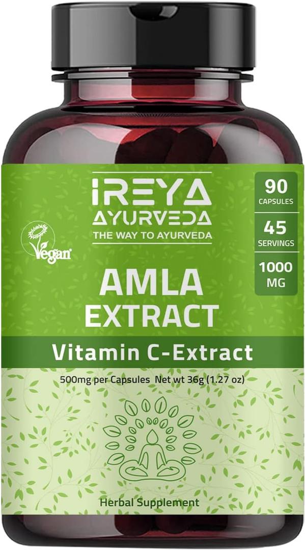 Amla Fruit Extract Capsules (90 Capsules) 1000mg - Amla Capsules Vitamin C Extract Capsules | Vegetarian & Vegan Friendly | 45 Day Supply Emblica Amalaki Capsules