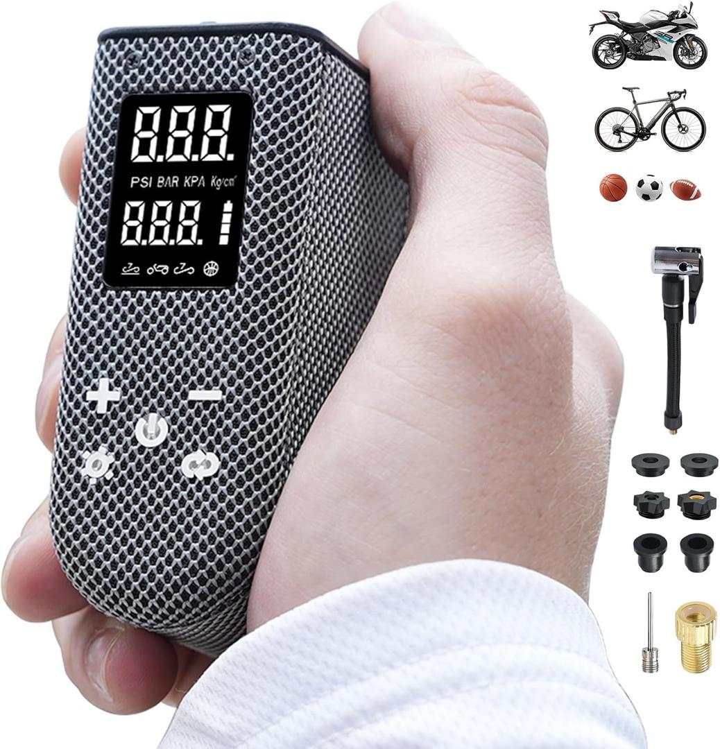 Mini Bike Pump, Portable Bicycle Pump with Pressure Gauge, Auto Stop Rechargable Electric Bike Pump for Road Bike, Mountain Bike, Motorcycle and Ball