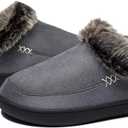 NewDenBer Women's Cozy Memory Foam Slippers Suede Plush Faux Fur Lined Slip on Indoor Outdoor House Shoes (Gray)
