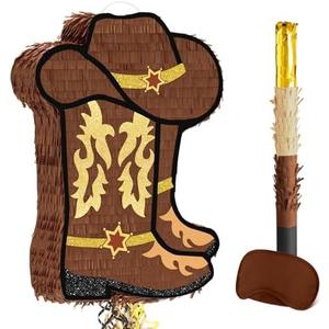 WERNNSAI Western Cowgirl Boot Piñata - Cowboy Hat Pinata Game Western World Theme Party Decorations for Adults Kids Birthday Farm Horse Rodeo Party Supplies with Bat Blindfold