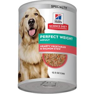 Hill's Science Diet Perfect Weight, Adult 1-6, Weight Management Support, Wet Dog Food, Salmon & Vegetables Stew, 12.5 oz Can, Case of 12, Best By: 02 2027