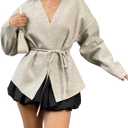 Verdusa Women's Fall Clothes Cardigan Sweaters Wrap Sweater Long Sleeve Tie Knot Sweaters Outerwear L