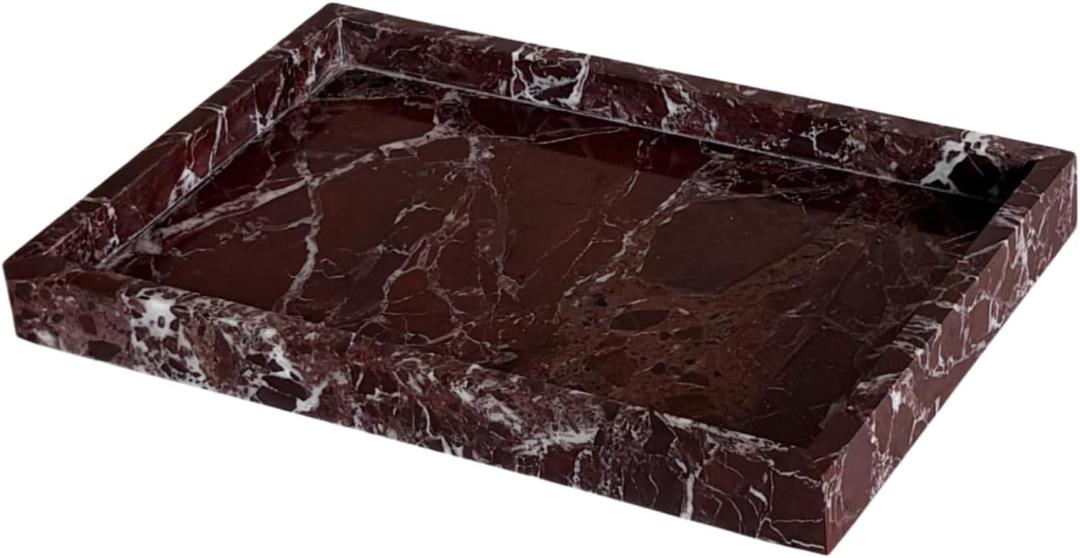 Natural Marble Vanity Tray, Cosmetics Towel Tray for Dresser Bathroom Kitchen (Rosa Levanto, 11.8L x 7.87W x 1.18H)