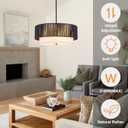 18'' Farmhouse Rattan Chandeliers for Dining Room,3-Light Boho Light Fixtures Rattan Pendant Light Fixture with Fabric Shade Drum Chandeliers for Bedroom Dining Room Foyer Kitchen HallwayBlack