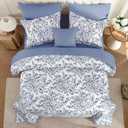 WONGS BEDDING Blue Floral Comforter Set King Size, 8 Pieces Flower Botanical Bed in a Bag Bedding Set, Soft Microfiber Comforter, Sheets, Pillowcases & Shams (90"x104")