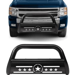 Bull Bar 3 Front Grille Brush Push Bumper Guard with Removable Skid Plate Compatible with Chevy Silverado 1500 / GMC Sierra 1500 2007-2018, for Chevy Suburban 1500 2007-2014,Black