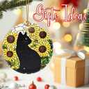 2 x Sunflower Black Cat Ornament, Christmas Ornaments, Christmas Tree Decorations, Holiday Decor, Cat Lover Gifts, Pet Gifts, Xmas Gift & Holiday Presents for Friends or Family