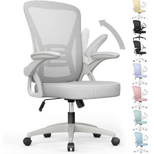 naspaluro Ergonomic Office Chair, Mid Back Desk Chair with Adjustable Height, Swivel Chair with Flip-Up Arms and Lumbar Support, Breathable Mesh Computer Chair for Home/Study/Working, Grey (Grey)