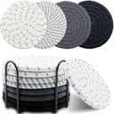 8 Pcs Drink Coasters with Holder, Minimalist Cotton Woven Coaster Set, 4 Colors Absorbent Coaster Protection Protection for Various Cups, Ideal for Coffee Tables and Home Decor Tabletop, 4.3 Inches