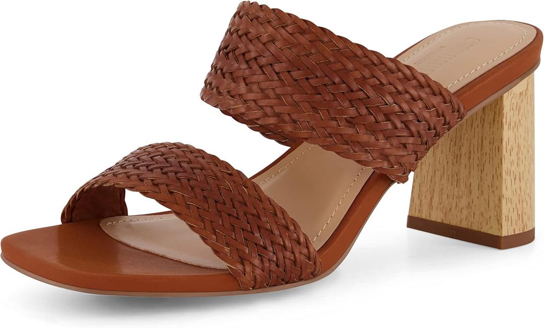 CUSHIONAIRE Women's Ilya woven heel sandal +Memory Foam (9.5, Cognac)
