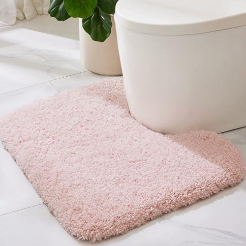 Pink Toilet Rugs U Shaped 22" × 24" Non Slip & Super Absorbent Extra Thick Soft, Washable Bath Mats for Bathroom Floor, Microfiber Plush Shaggy Contour Bath Rugs for Toilet,Dry Quick 2 Pcs