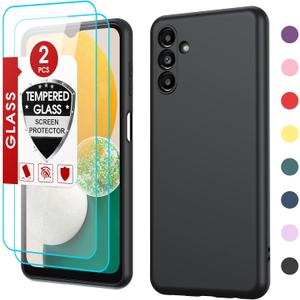 LeYi for Samsung Galaxy A13 5G Case: A13 5G Case with 2 Pack Tempered Glass Screen Protector for Women Men, Liquid Silicone Slim Silky-Soft Protective Phone Case for Samsung A13, Black