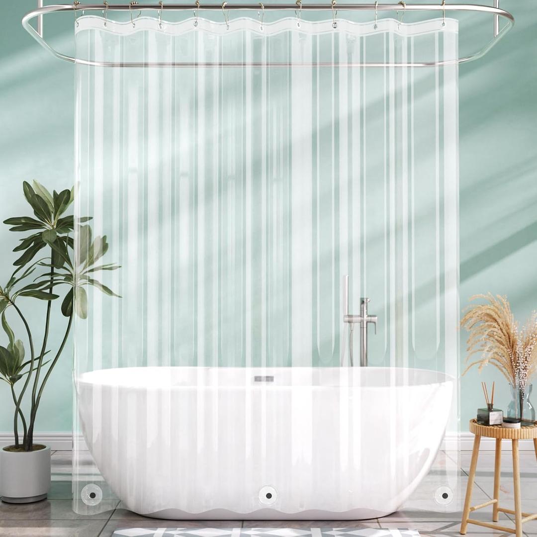 AmazerBath Long Shower Curtain Liner with 3 Magnets, 72x80 Clear Shower Curtain Liner Tall, Waterproof Plastic Shower Liner, Lightweight PEVA Shower Curtain with 12 Rustproof Metal Grommets