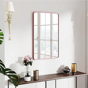 SCWF-GZ 30x20 Mirror Rectangle Wall Mounted Aluminum Metal Frame Square Mirrors for Entryway Girl Bedroom Bathroom Living Room 30 20 inch Pink Rose Gold