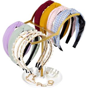 OAOLEER Headband Holder Organizer 2-Tier Gold Metal Headband Display Stand Organizer jewelry Storage Hair Ties Screnchies Accessories Ring Bracelets Bangles Bedroom Decor for Girls Women