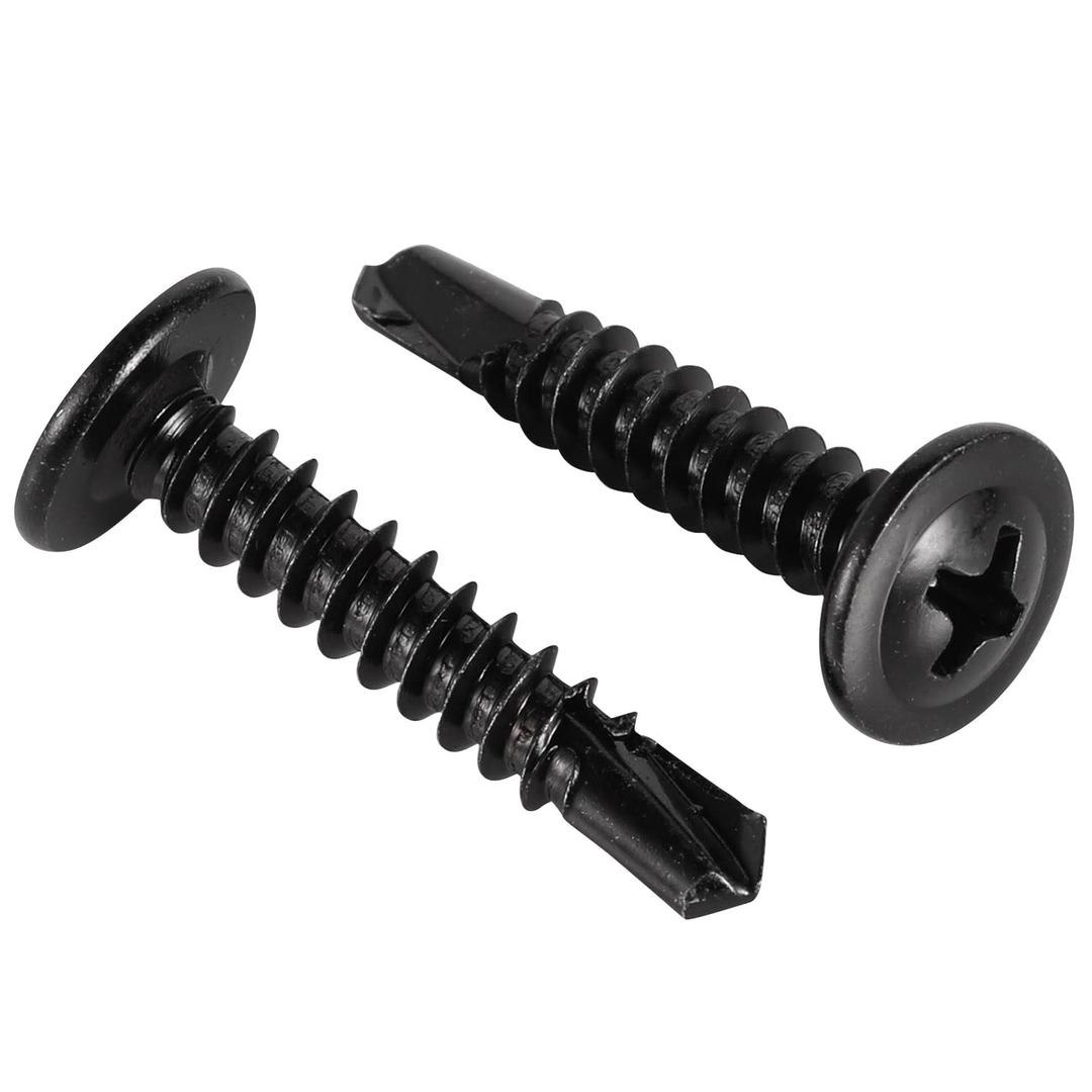 2 x Mellewell #8 x 1 Wafer Head Self Drilling Screws, Self Tapping Screws Sheet Metal Screws, Black Finish Stainless Steel, Pack of 100