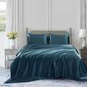 Homiest 4pcs Satin Sheets Set Luxury Silky Satin Bedding Set with Deep Pocket, 1 Fitted Sheet + 1 Flat Sheet + 2 Pillowcases (Queen Size, Deep Sea Blue)