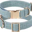 TDTOK Stylish Leather Dog Collar, Comfortable Soft PU Leather Dog Collars for Large Medium Small Dogs with Quick Metal Buckle, Adjustable Pet Collar with Cute Bone Pattern Design (Blue, M)