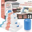 16 Pack Travel Vacuum Storage Bags with Rechargeable Wireless Electric Pump for Luggage, Suitcase, Carry-on Size Vacuum Seal Compression Space Saver Bags for Clothes and Clothing Travel