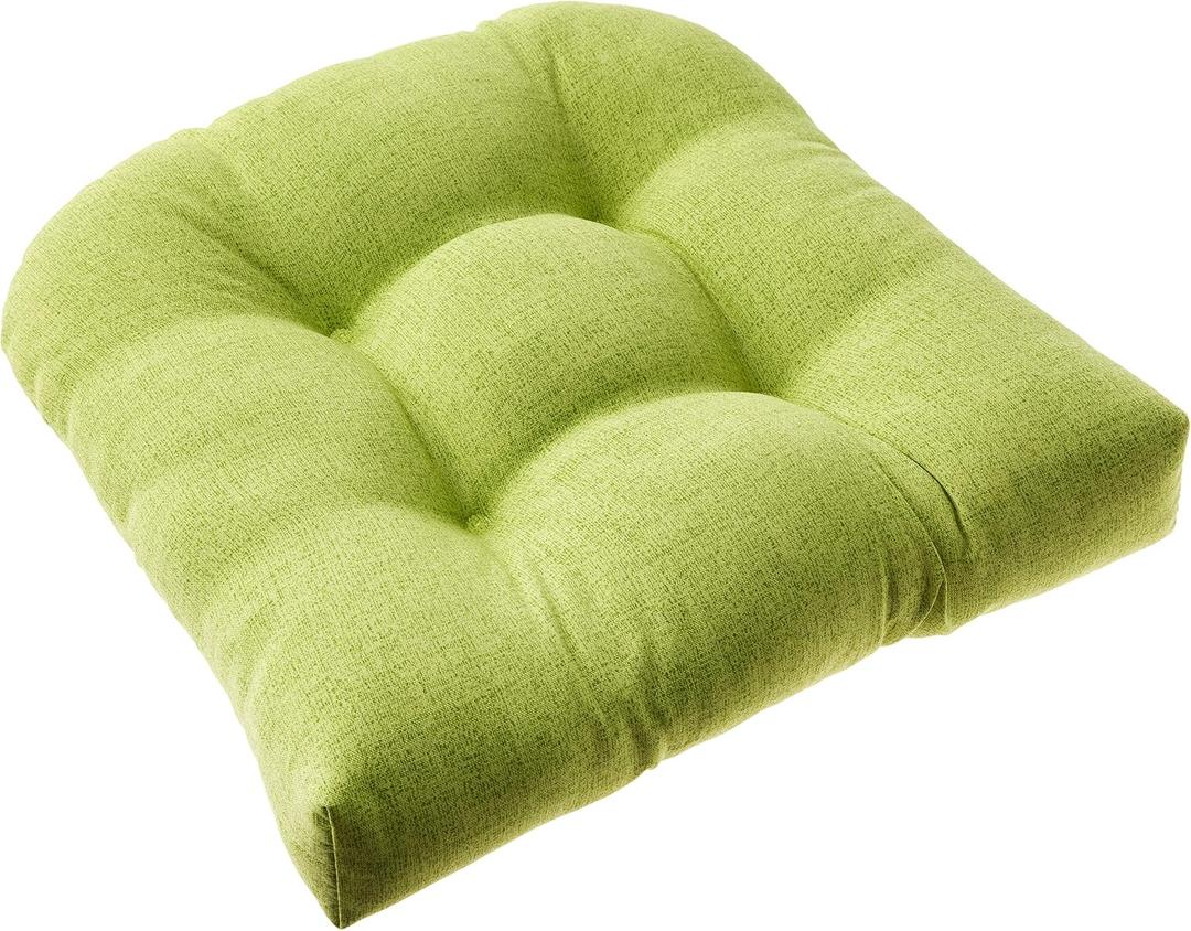 Pillow Perfect Pompeii Solid Indoor/Outdoor Wicker Patio Seat Cushion Reversible, Weather and Fade Resistant, Round Corner - 19" x 19", Green, 2 Count