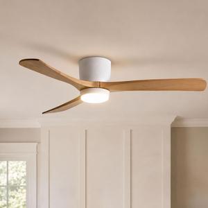 48 Inch Smart Flush Mount Ceiling Fan with Lights and Remote, Low Profile