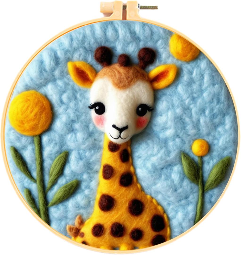 Hlison Needle Felting Kit Beginner with Video Tutorials, Cute Giraffe Needle Felting Wool Kits Include Wool, Needles, Foam Pad, Felt Cloth, Instructions