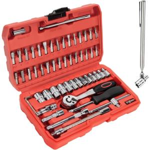 LLNDEI 1/4 Inch Socket Set Metric 58PCS with Ratchet Wrench, Magnetic Pick-Up Tool, Extensions with 1/4" Drive Bits(30PCS), Home Repair Kit & Automotive Repair, DIY'er (Sockets 4-14mm) (Large)