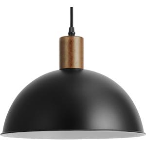 Lighting 12 inch Farmhouse Black Dome Pendant Light,1-Light Large Industrial Hanging Lamp for Kitchen Island,Mid Century Barn Ceiling Pendant Lamp Fixture,Adjustable Mini Chandelier (906A)