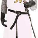 H H C Medieval Knight Tunic Cosplay Mens Surcoat Rampant Lion Embroidery Sleeveless Tunic Larp Costume (White, XXL)
