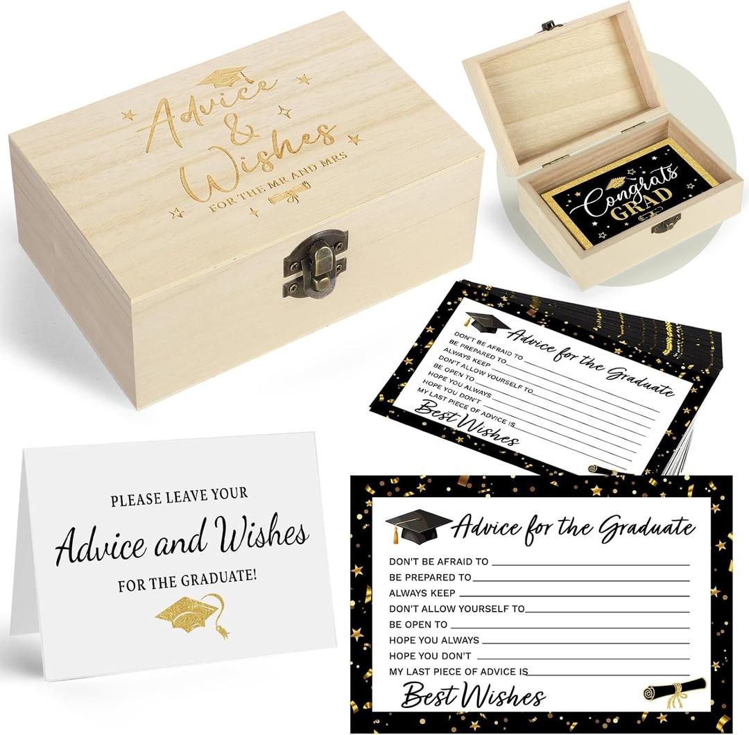 52Pcs Graduation Advice Cards 2026 Graduation Card Box Words of Wisdom for Graduate Grad Party Invitations Advice and Wishes for High School University Grad Decorations Favors College Games Activities
