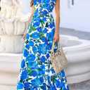 PRETTYGARDEN Floral Dress for Women 2026 Summer Boho Ruffle Flowy Cocktail Beach Spring Wedding Guest Maxi Long Dresses (Blue, S)