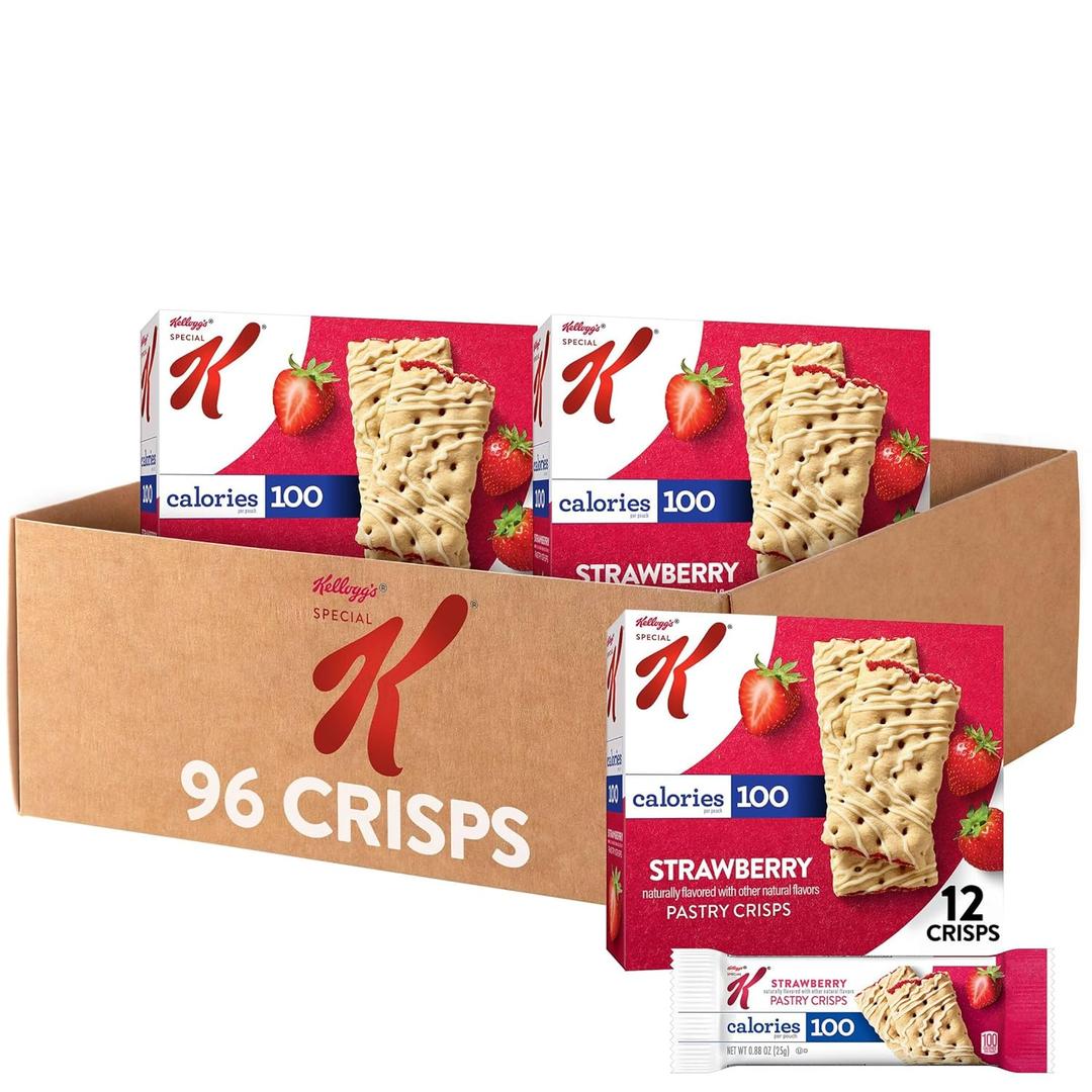 Special K Bar Pastry Crisps, Breakfast Bars, 100 Calorie Snacks, Strawberry (8 Boxes, 96 Count) (EXP 08/28/26)