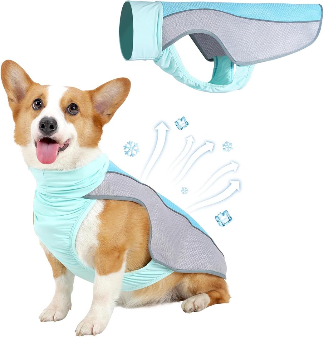 Dog Cooling Vest for Summer, Breathable Mesh Cooling Shirt Jacket for Dogs Summer Heat Relief, Lightweight Cooling Dog Harness Pet Cooler Suit for Outdoor Hiking Walking Hot Weather(Blue XL)
