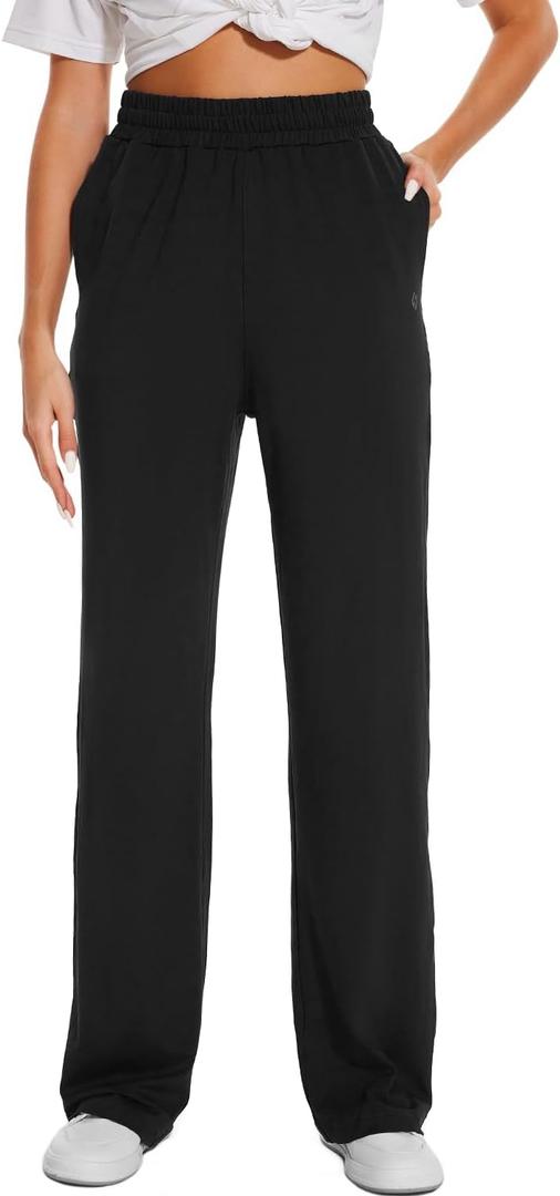 HOdo 32" Inseam Womens Tall Yoga Sweatpants Quick Dry Long Joggers Lounge Yoga Pants with Pockets (Large, Black)