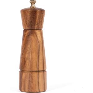Pepper Grinder, Pepper Mill with Adjustable Stainless Steel, Acacia Wood, 16.5 cm Height, Bottom Dia: 5 cm, Upper Dia: 4.5 cm (Tray is NOT Included)