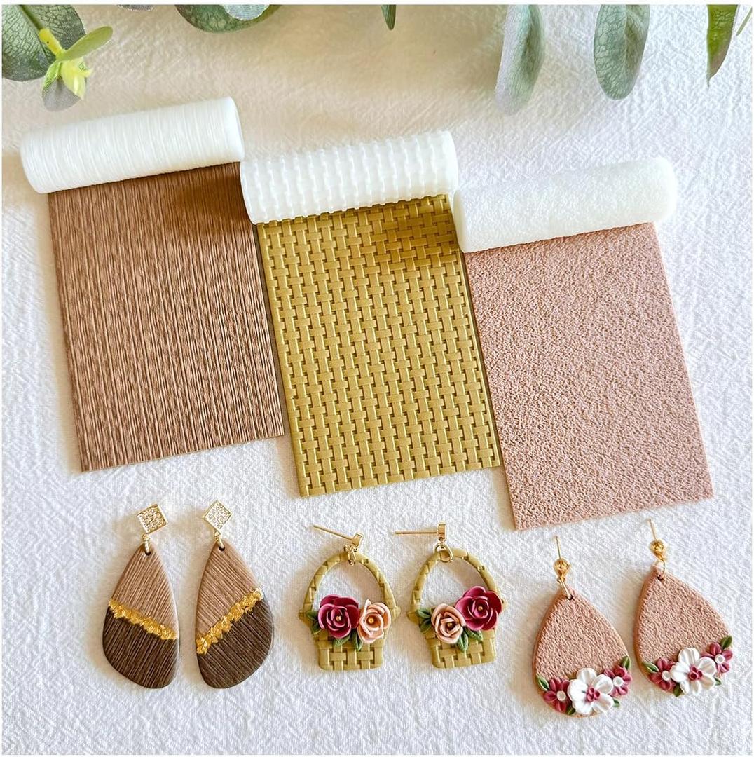 KEOKER Polymer Clay Texture Roller, Polymer Clay Roller for Making Earrings, Like Polymer Clay Texture Sheets, Great Work with Polymer Clay Cutters (3 Small Size), 3 PCS sample